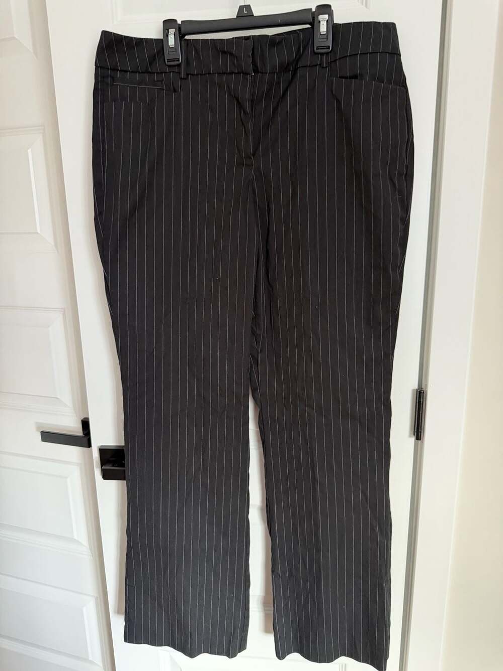 New York & Company Stretch Black Pinstripe Dress Pants Size 14 Tall